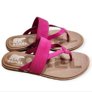 SOREL Ella II Easy Flip Sandals In Fuchsia Fizz Pink / Sea Salt Womens US 7